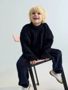 The New Society Maria Cable Knit Wool Blend Sweater NWT 2Y Infinite Navy
